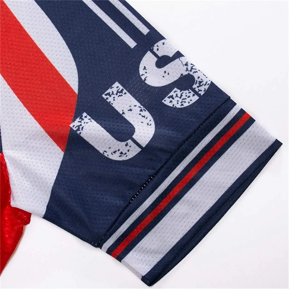 JPOJPO USA Cycling Jersey Men Short Sleeve Bike Shirts Biking Jersey Summer American Bicycle Tops with 3 Pockets Reflective