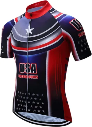 JPOJPO USA Cycling Jersey Men Short Sleeve Bike Shirts Biking Jersey Summer American Bicycle Tops with 3 Pockets Reflective