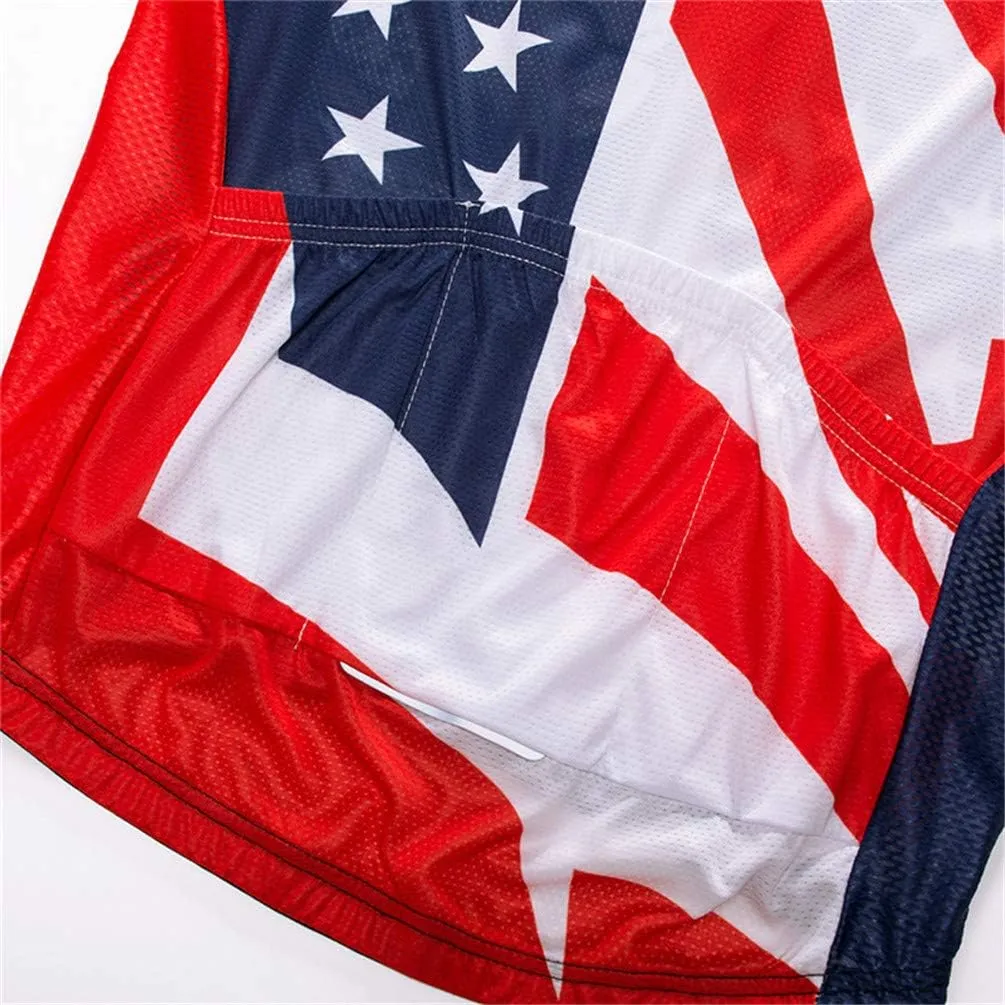JPOJPO USA Cycling Jersey Men Short Sleeve Bike Shirts Biking Jersey Summer American Bicycle Tops with 3 Pockets Reflective