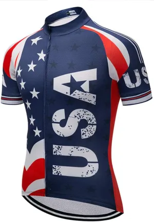 JPOJPO USA Cycling Jersey Men Short Sleeve Bike Shirts Biking Jersey Summer American Bicycle Tops with 3 Pockets Reflective