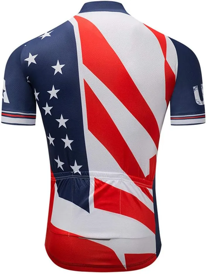 JPOJPO USA Cycling Jersey Men Short Sleeve Bike Shirts Biking Jersey Summer American Bicycle Tops with 3 Pockets Reflective