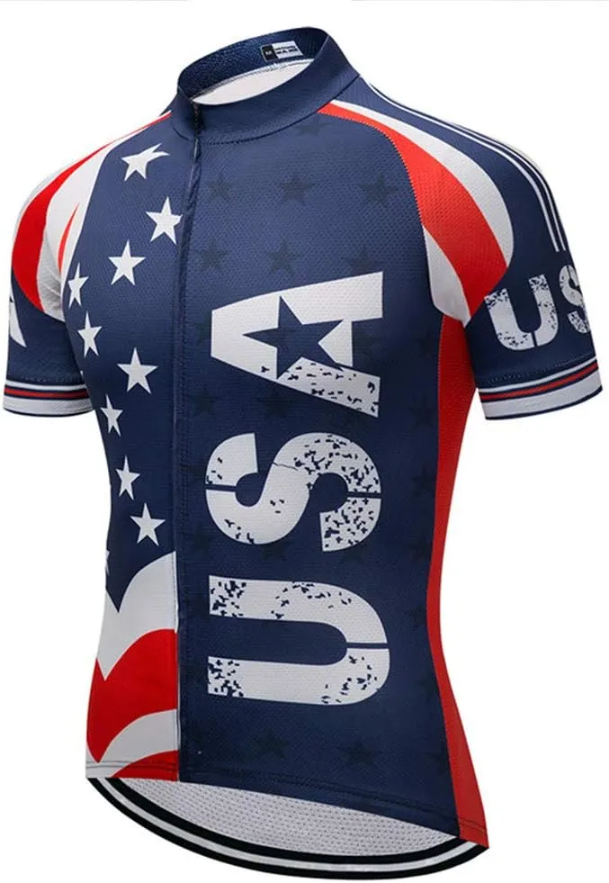 JPOJPO USA Cycling Jersey Men Short Sleeve Bike Shirts Biking Jersey Summer American Bicycle Tops with 3 Pockets Reflective