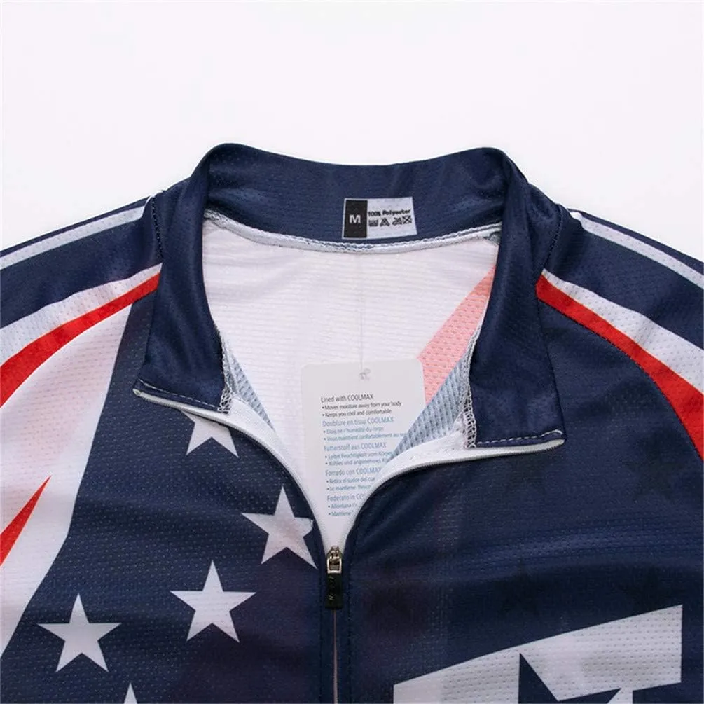 JPOJPO USA Cycling Jersey Men Short Sleeve Bike Shirts Biking Jersey Summer American Bicycle Tops with 3 Pockets Reflective