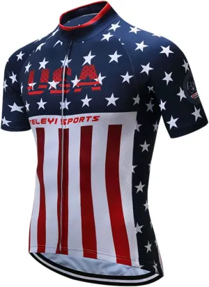 JPOJPO USA Cycling Jersey Men Short Sleeve Bike Shirts Biking Jersey Summer American Bicycle Tops with 3 Pockets Reflective