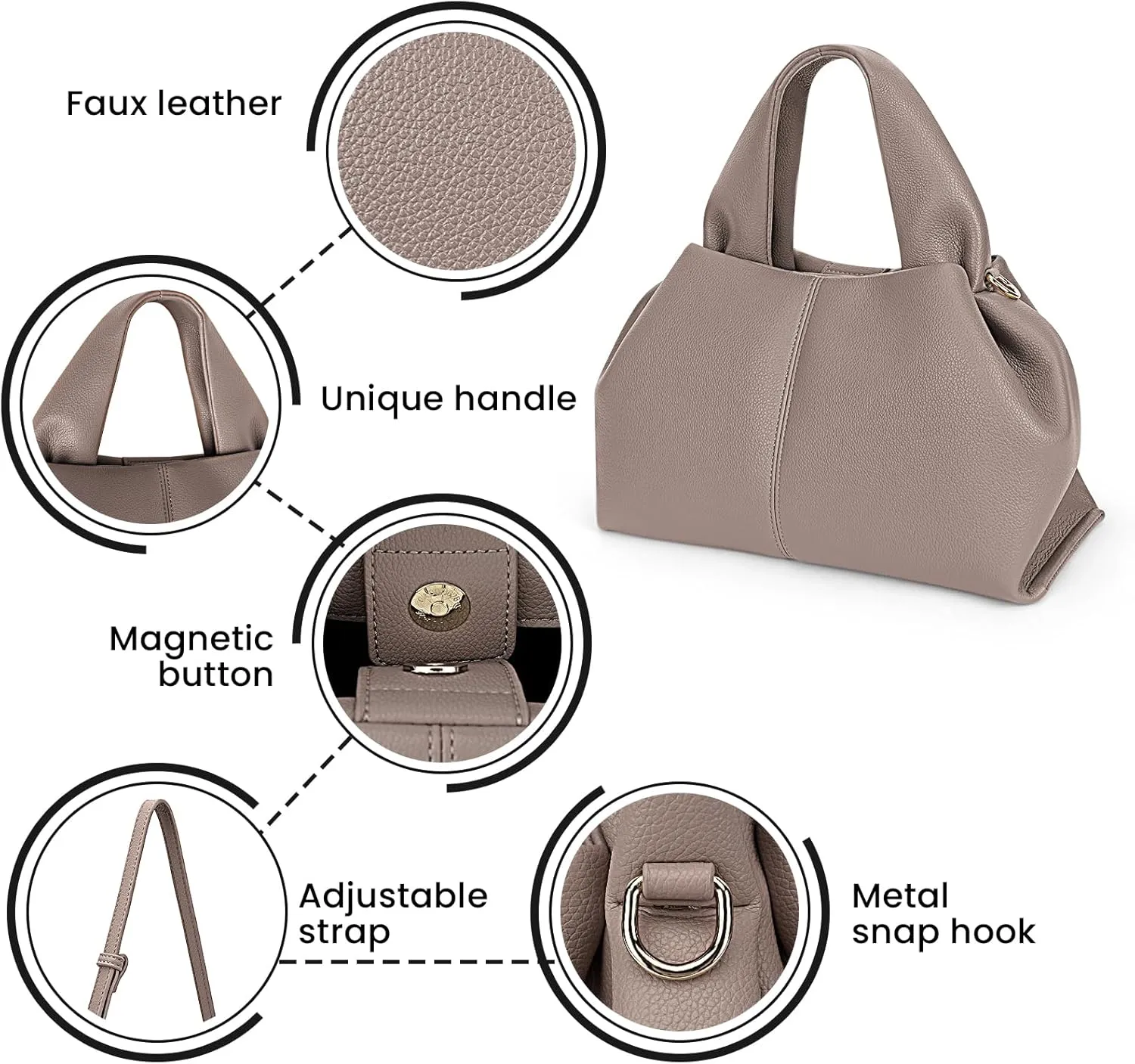 JQWYGB Cloud Pouch Dumpling Clutch Purse Women Tote Shoulder Retro Crossbody Bag with Removable Strap