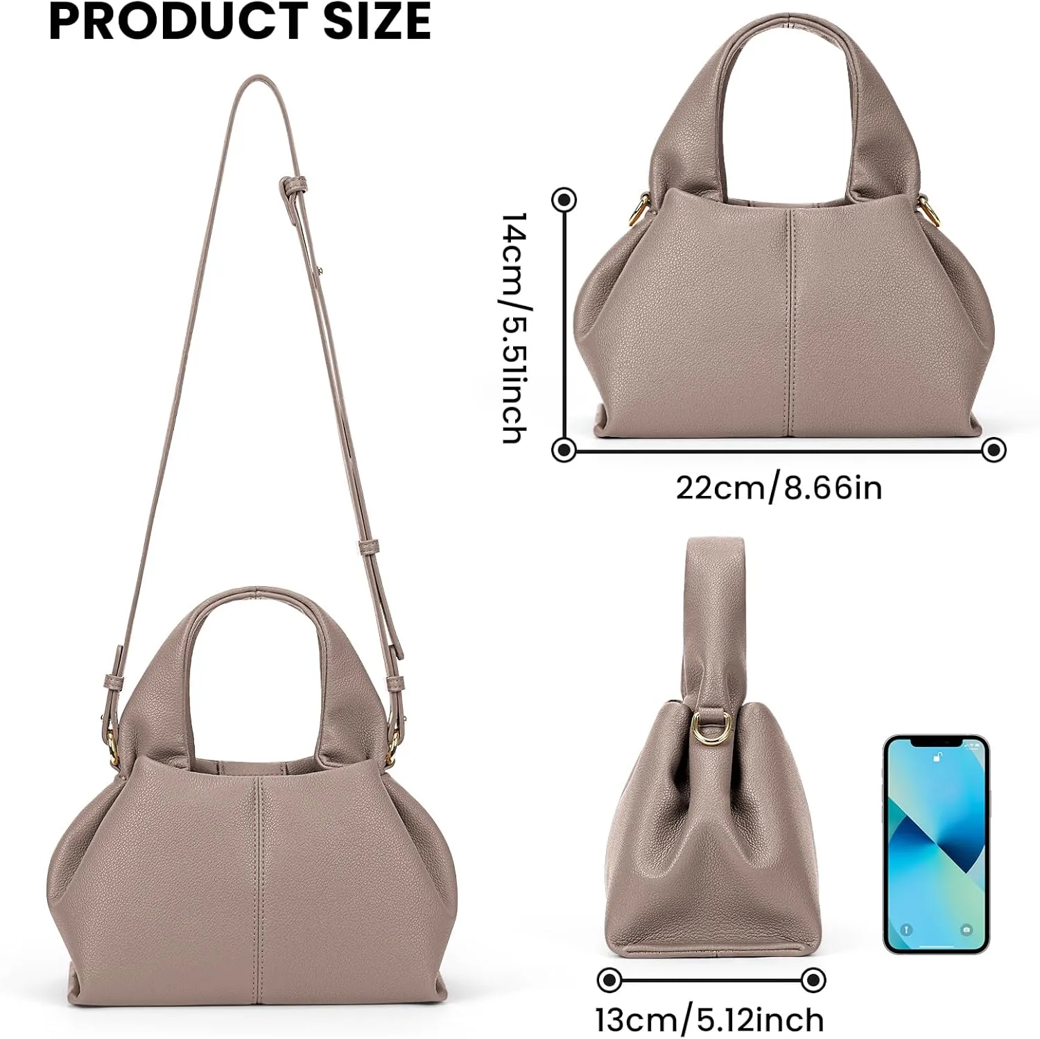 JQWYGB Cloud Pouch Dumpling Clutch Purse Women Tote Shoulder Retro Crossbody Bag with Removable Strap