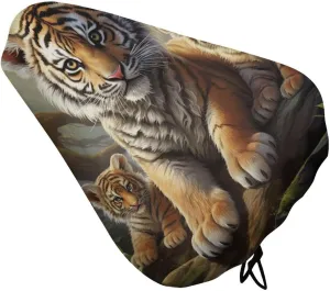 Jungle Animals Bike Saddle Cover Wide Bicycle Seat Rain Cover with Elastic Dust Protective Mountain Bicycle Seat Cushion with Drawstring for Men Women