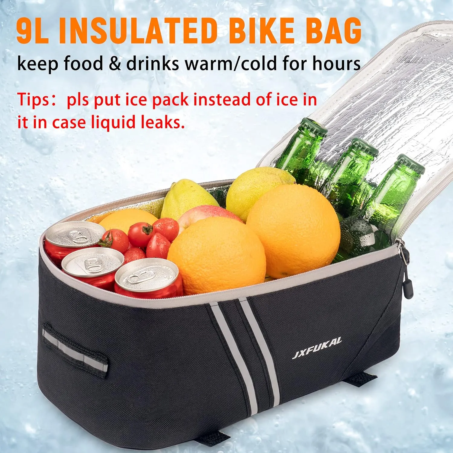 JXFUKAL Rear Bike Rack Bag with Rain Cover, 7L/9L/10L/12L Waterproof Bicycle Ebike Saddle Bag Cycling Pannier Trunk Carrier with Reflector & Adjustable Cord for Commuter Travel Outdoor