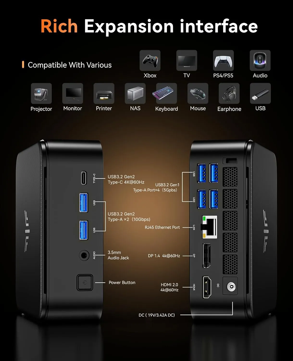 KAMRUI Mini PC with AMD Ryzen 7 PRO 5875U, 16GB DDR4 512GB M.2 SSD Mini Computer, Mini Gaming PC with USB Type-C, Desktop Computer Supports Triple 4K Display, WiFi 6, BT 5.2