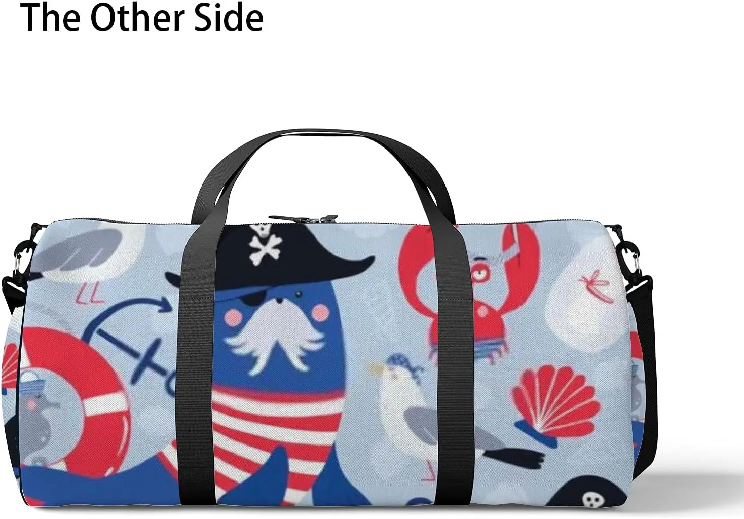 Kawaii Cute Animals Walrus Pirate in Hat One-Eyed Mask Sports Bag Tote Bag Waterproof Gym Bag with Shoulder Strap Zipper 2 Side Pockets for Men and Women, Travel and Storage Shoulder Bag.