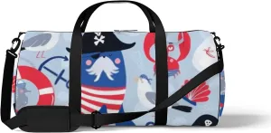 Kawaii Cute Animals Walrus Pirate in Hat One-Eyed Mask Sports Bag Tote Bag Waterproof Gym Bag with Shoulder Strap Zipper 2 Side Pockets for Men and Women, Travel and Storage Shoulder Bag.