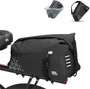 KEMIMOTO Bike Bag Full Waterproof, Bike Rear Rack Bag 22L Capacity, Bicycle Trunk with Two Shoulder Straps for Road and Mountain Cycling Travel (Black)