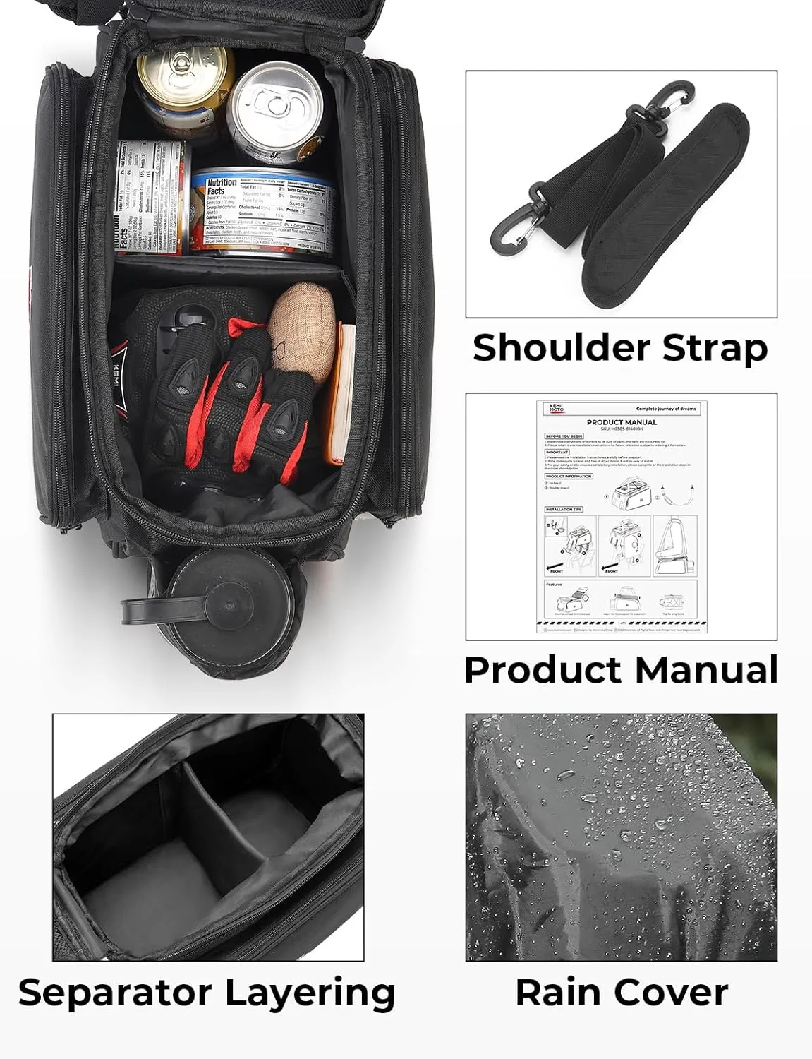 KEMIMOTO Bike Rear Rack Bag Bicycle Trunk Bag 20L Capacity Water Resistant Multifunctional Bicycle Pannier with Rain Cover Bike Saddle Bag for Rear Rack Grocery Shopping Commuter Cycling Trip Black