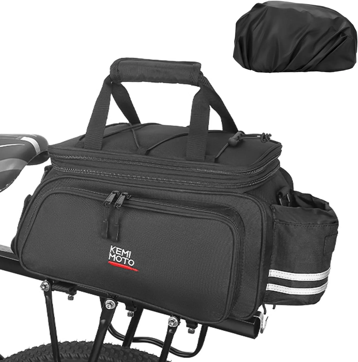KEMIMOTO Bike Rear Rack Bag Bicycle Trunk Bag 20L Capacity Water Resistant Multifunctional Bicycle Pannier with Rain Cover Bike Saddle Bag for Rear Rack Grocery Shopping Commuter Cycling Trip Black