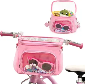 Kids Bike Accessories for Bike Handlebars, Bicycle Basket Front Fit Most Kids Knee Scooter Tricycle Balance Bikes, Bicycle Scooter Bag with Adjustable Shoulder Strap Gifts for Girls