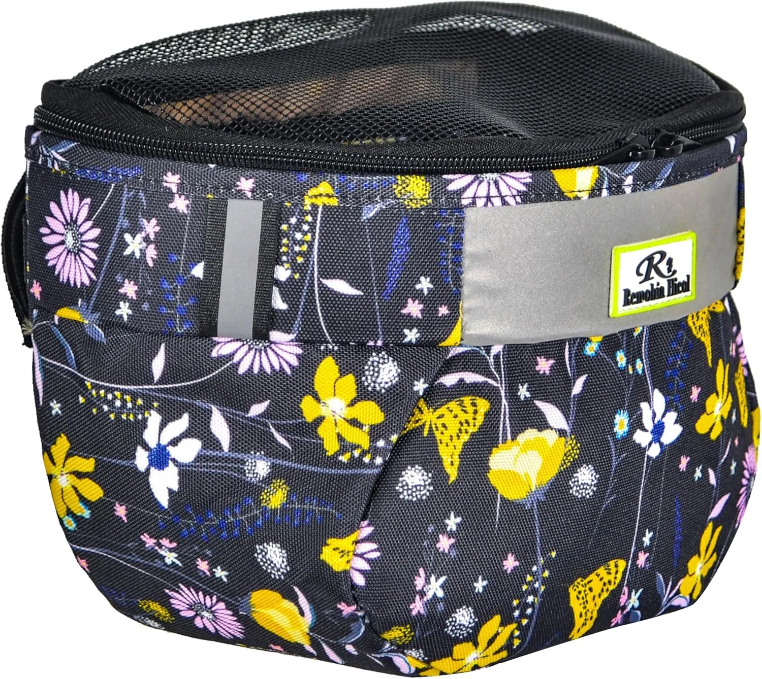 Kids Bike Basket,Durable Front Frame Bicycle & Scooter Basket Bag,Waterproof Fabric Bicycle Handlebar Bag for Boys, Girls, Toddlers with Zipper Mesh Lip (Black Flower)