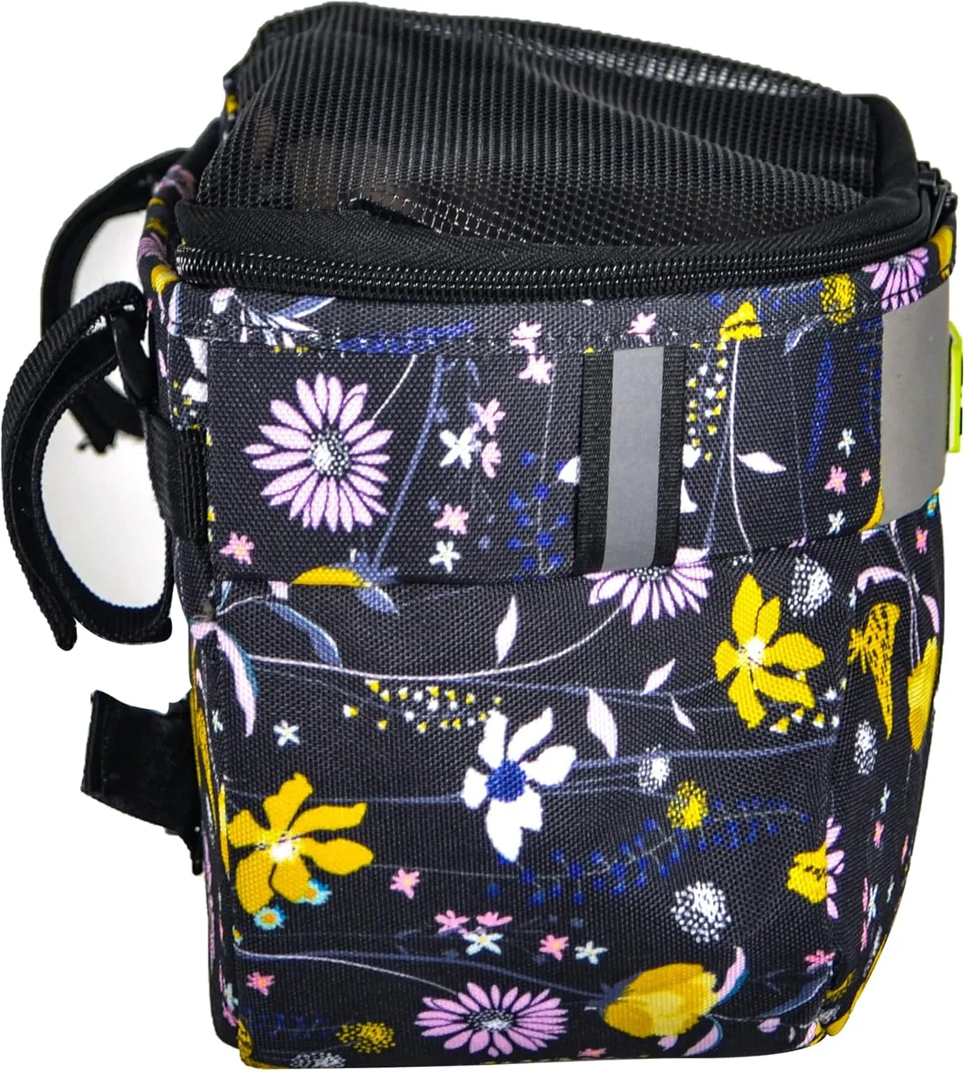 Kids Bike Basket,Durable Front Frame Bicycle & Scooter Basket Bag,Waterproof Fabric Bicycle Handlebar Bag for Boys, Girls, Toddlers with Zipper Mesh Lip (Black Flower)