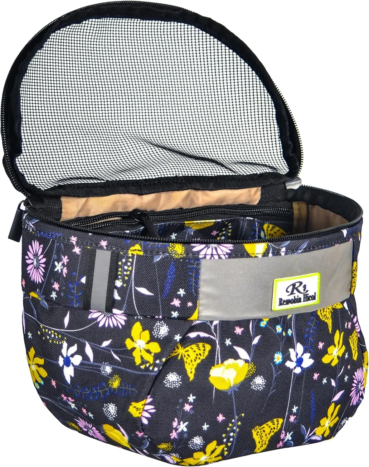 Kids Bike Basket,Durable Front Frame Bicycle & Scooter Basket Bag,Waterproof Fabric Bicycle Handlebar Bag for Boys, Girls, Toddlers with Zipper Mesh Lip (Black Flower)