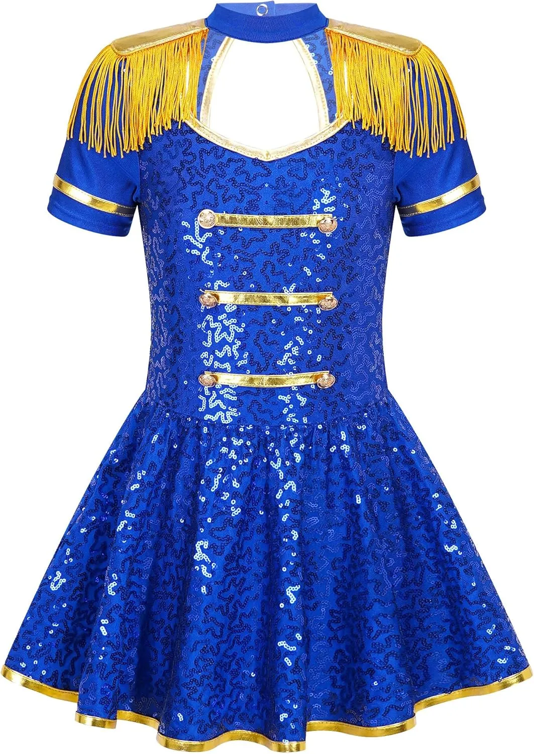 Kids Girls Majorette Costume Drum Major Marching Band Uniform Leotard Dress with Hat Set Fancy Dress Up