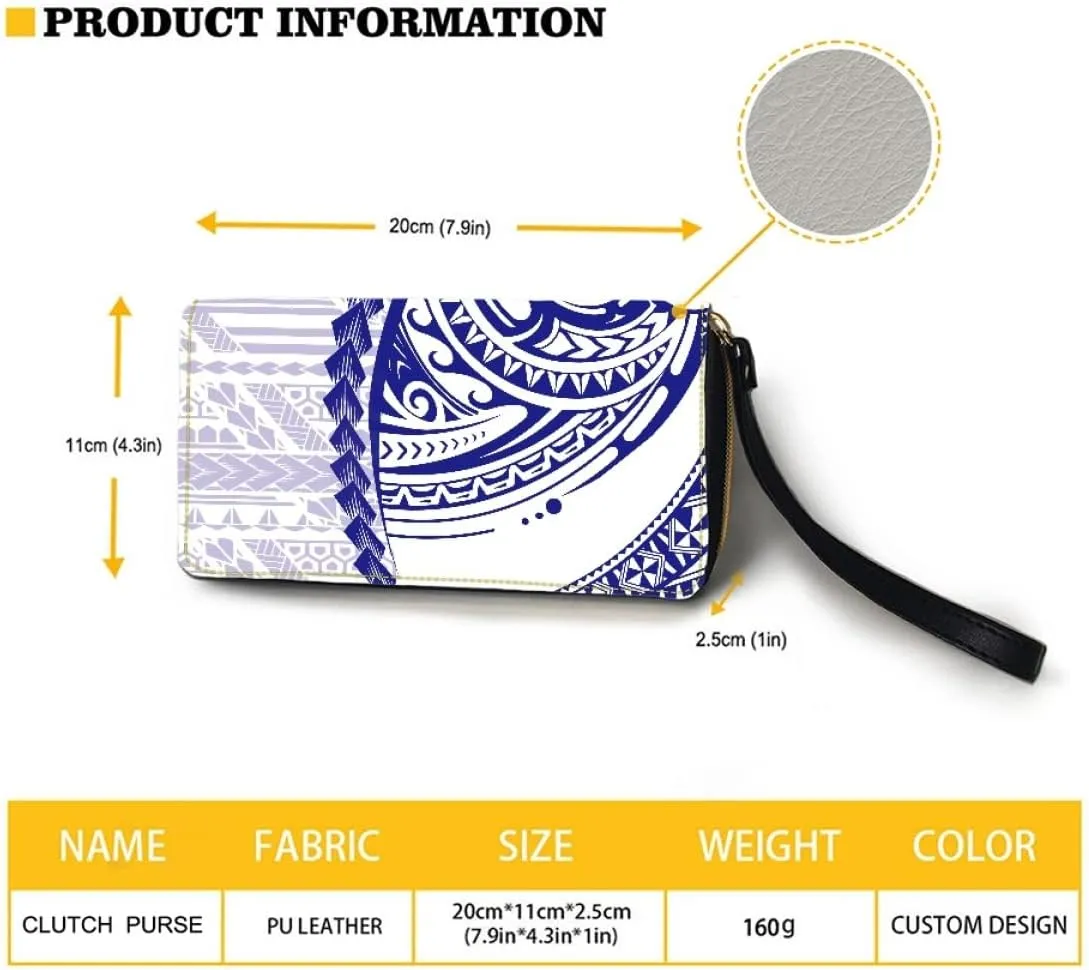 KIDVOVOU Women's Wristlet Wallets Clutch Purses Polynesian Print Zipper PU Leather RFID Blocking Handbag,American Samoa Tribal,OneSize