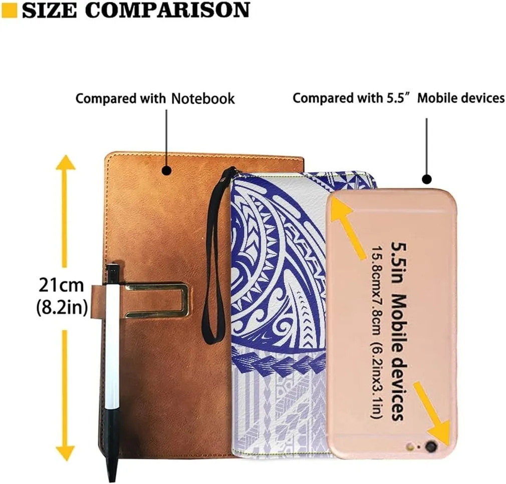 KIDVOVOU Women's Wristlet Wallets Clutch Purses Polynesian Print Zipper PU Leather RFID Blocking Handbag,American Samoa Tribal,OneSize