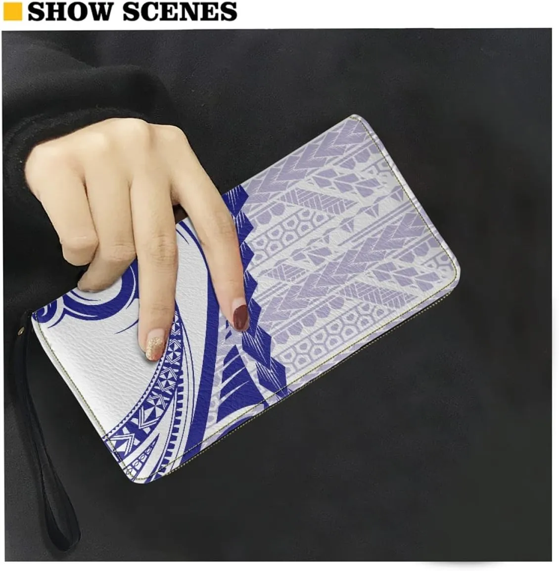 KIDVOVOU Women's Wristlet Wallets Clutch Purses Polynesian Print Zipper PU Leather RFID Blocking Handbag,American Samoa Tribal,OneSize
