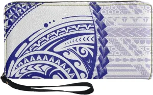 KIDVOVOU Women's Wristlet Wallets Clutch Purses Polynesian Print Zipper PU Leather RFID Blocking Handbag,American Samoa Tribal,OneSize