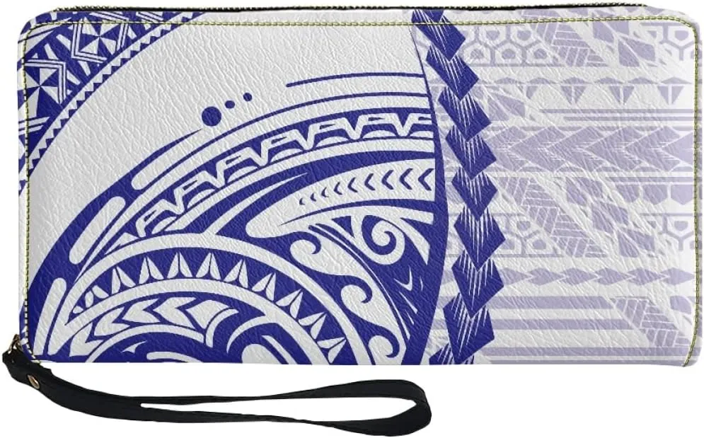 KIDVOVOU Women's Wristlet Wallets Clutch Purses Polynesian Print Zipper PU Leather RFID Blocking Handbag,American Samoa Tribal,OneSize