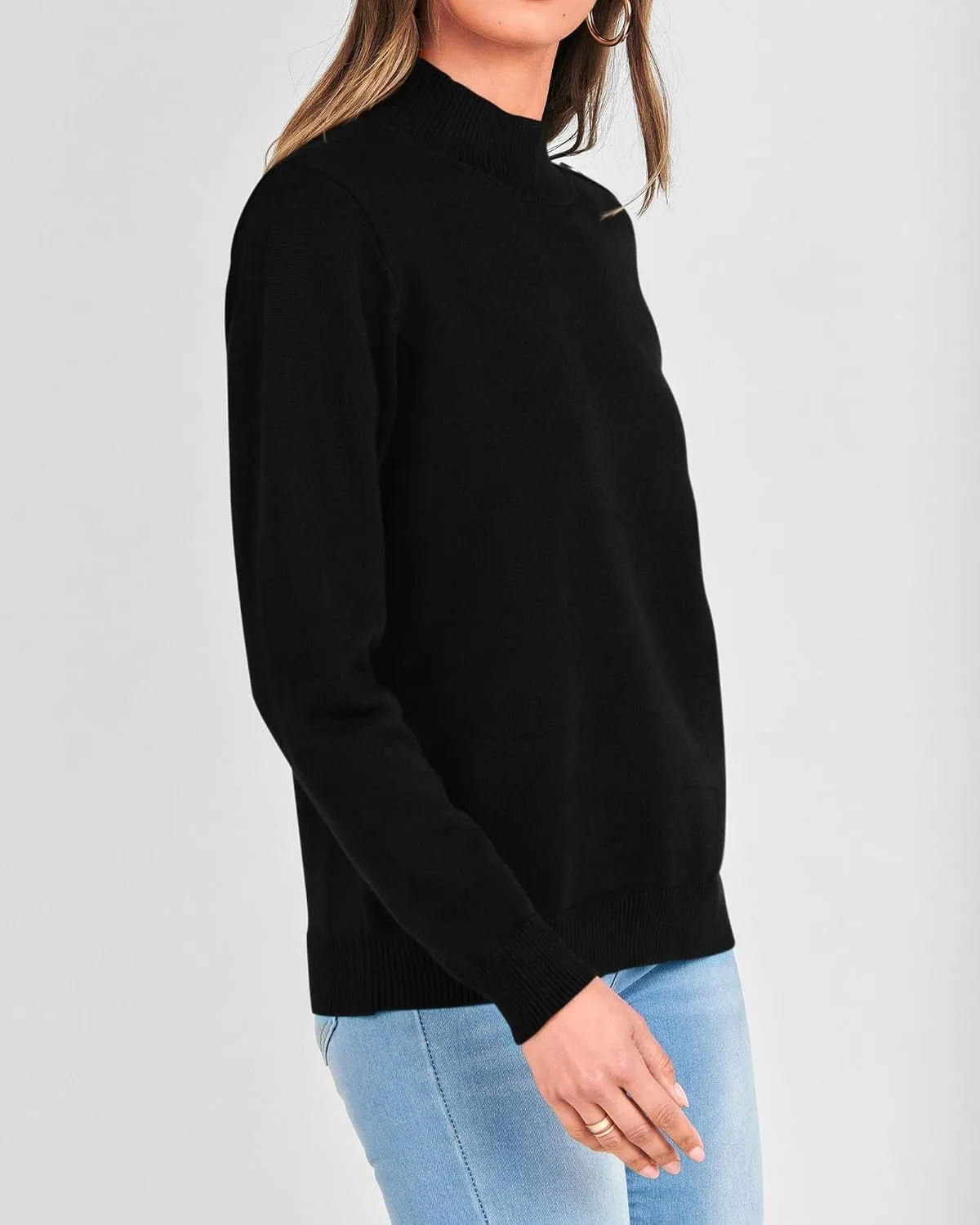 KIRUNDO Women's 2025 Fall Winter Long Sleeve Knit Sweater Turtleneck Striped Loose Pullover Tops Deco with Metal Buttons