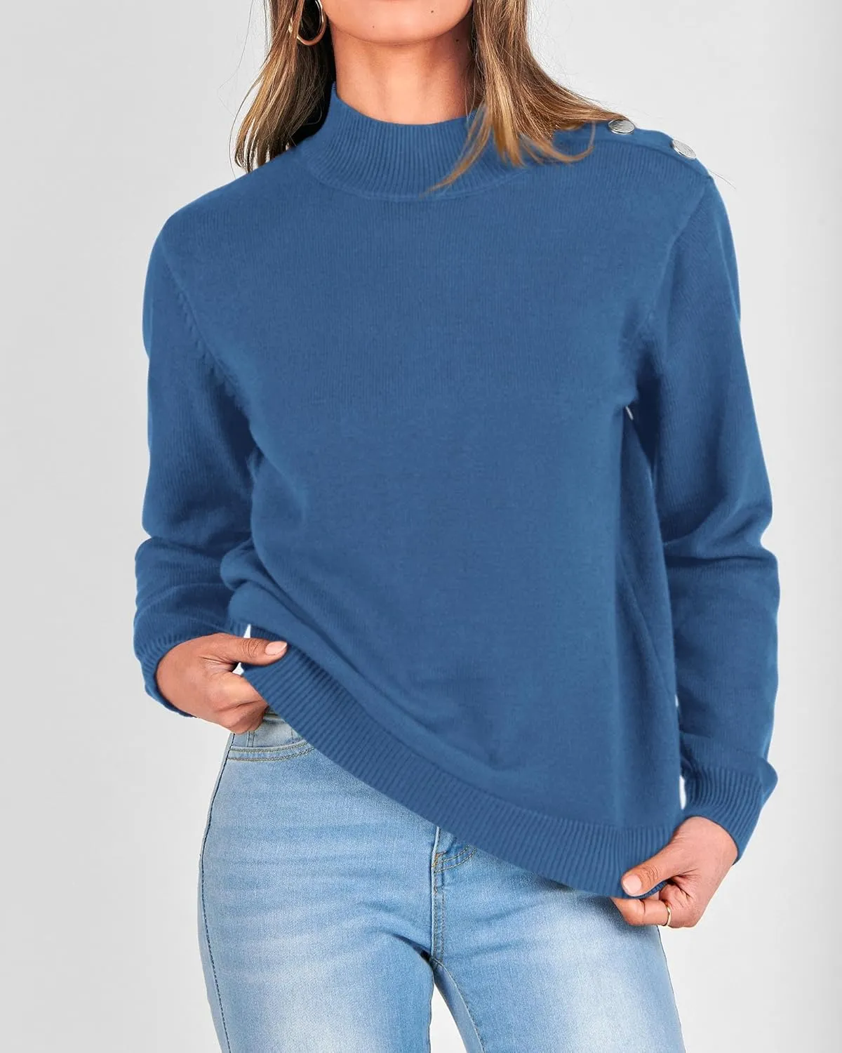 KIRUNDO Women's 2025 Fall Winter Long Sleeve Knit Sweater Turtleneck Striped Loose Pullover Tops Deco with Metal Buttons