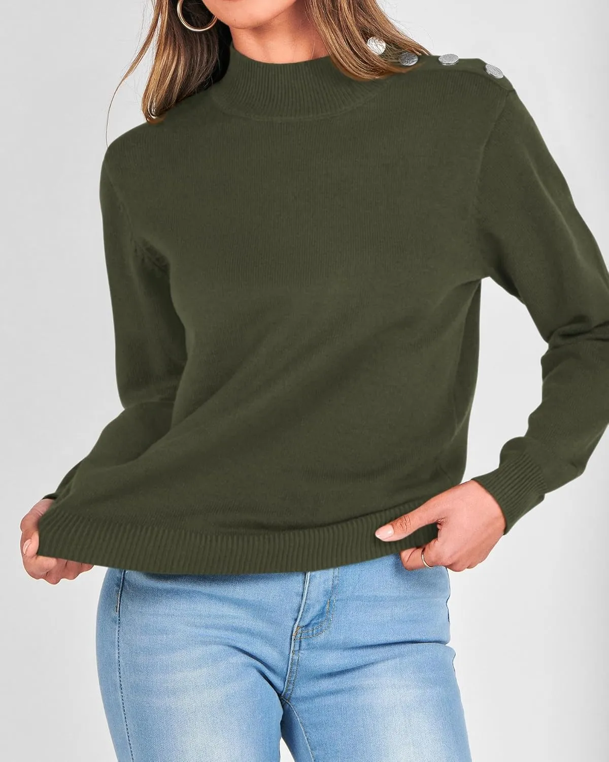 KIRUNDO Women's 2025 Fall Winter Long Sleeve Knit Sweater Turtleneck Striped Loose Pullover Tops Deco with Metal Buttons