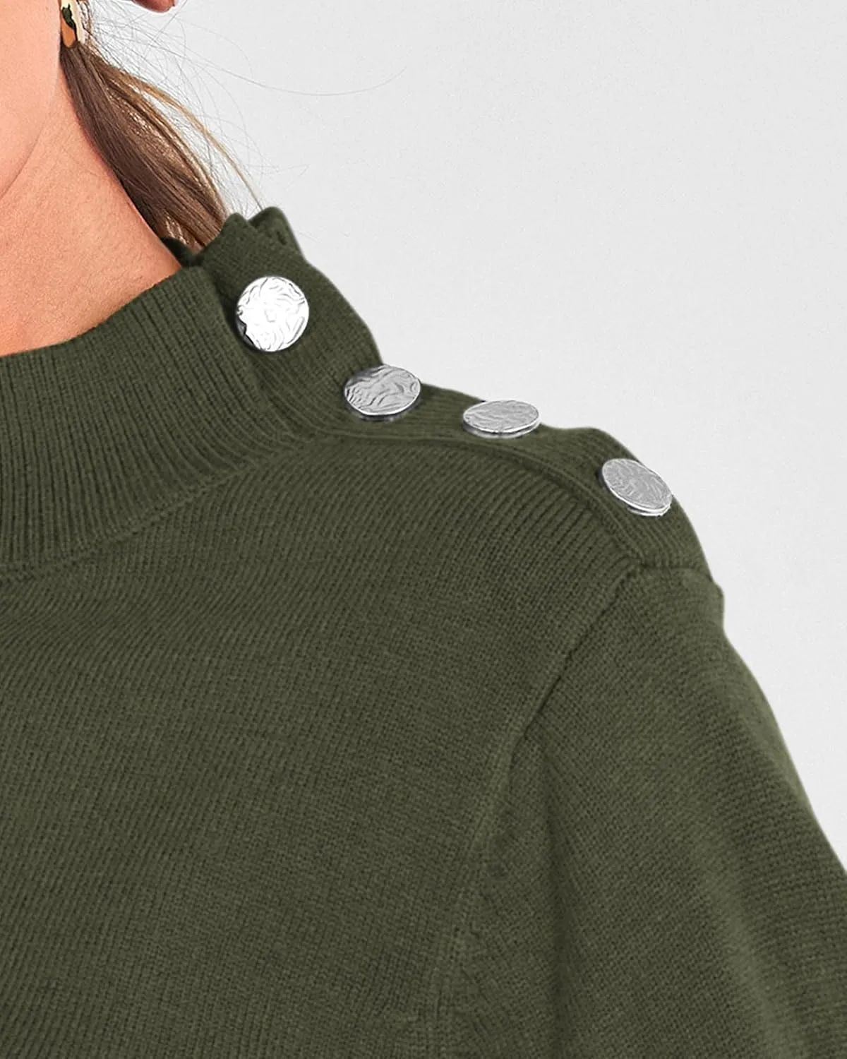 KIRUNDO Women's 2025 Fall Winter Long Sleeve Knit Sweater Turtleneck Striped Loose Pullover Tops Deco with Metal Buttons