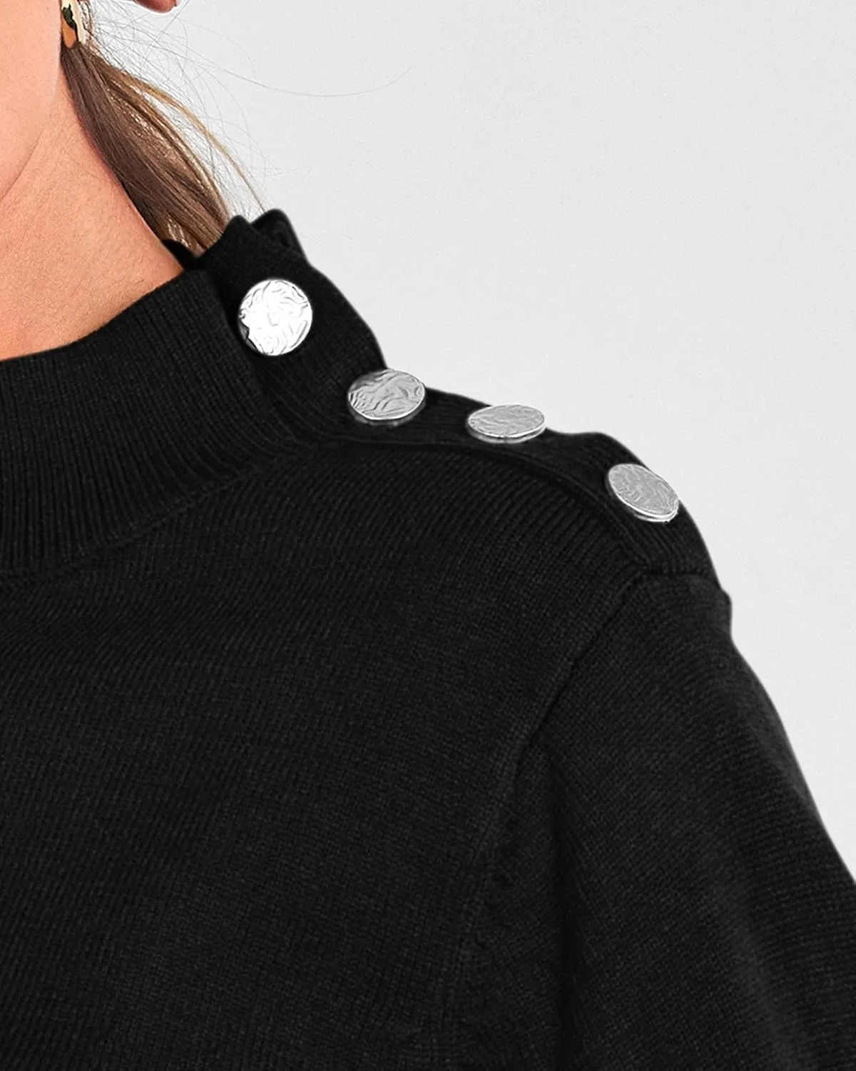 KIRUNDO Women's 2025 Fall Winter Long Sleeve Knit Sweater Turtleneck Striped Loose Pullover Tops Deco with Metal Buttons