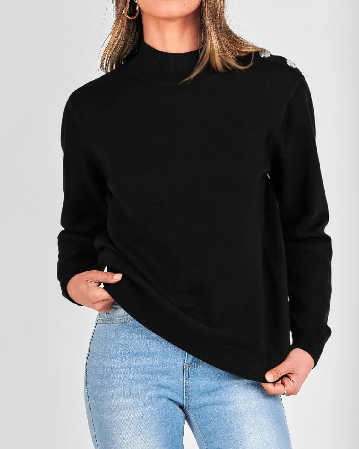 KIRUNDO Women's 2025 Fall Winter Long Sleeve Knit Sweater Turtleneck Striped Loose Pullover Tops Deco with Metal Buttons