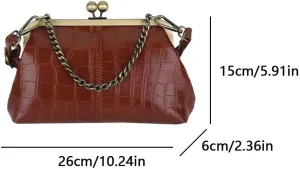 Kiss Lock Purses and Handbags Women's Vintage Purse Retro Crossbody Shoulder Bag Trendy Evening Bag PU Leather Clutch Tote