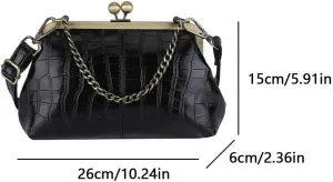 Kiss Lock Purses and Handbags Women's Vintage Purse Retro Crossbody Shoulder Bag Trendy Evening Bag PU Leather Clutch Tote
