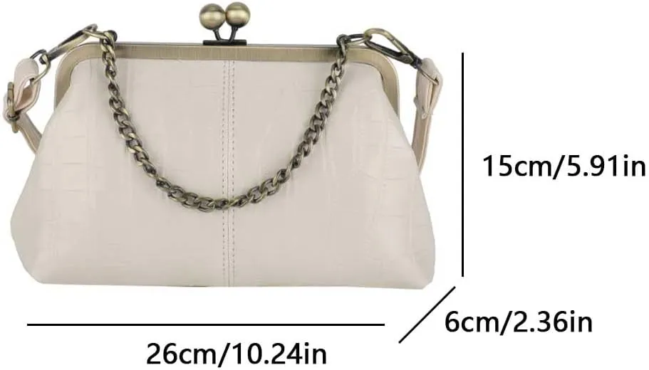 Kiss Lock Purses and Handbags Women's Vintage Purse Retro Crossbody Shoulder Bag Trendy Evening Bag PU Leather Clutch Tote
