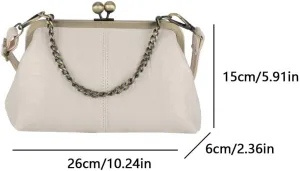 Kiss Lock Purses and Handbags Women's Vintage Purse Retro Crossbody Shoulder Bag Trendy Evening Bag PU Leather Clutch Tote