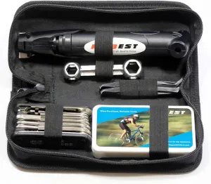 Kitbest Bike Repair Tool Kit. 100 PSI Mini Bike Pump, Tire Puncture Repair Kit, 16 in 1 Bike Multi Tool, Glueless Tire Patch Kit, Bicycle Tire Lever and Bike Bag