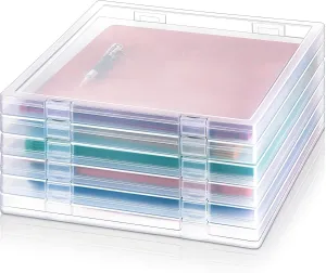 Kosiz 6 Pcs 12 x 12 Inch Paper Storage Case Plastic Scrapbook Storage Box Portable Transparent Organizer Containers Clear Slim Project Case for Documents Photo File Magazines Office School Supplies
