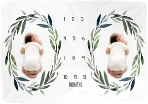 Kute 'n' Koo Premium Fleece Twins Baby Monthly Milestone Baby Blanket for Girl Boy, Large Personalized Photography Background Blankets, Thick Fleece for Mom Newborn