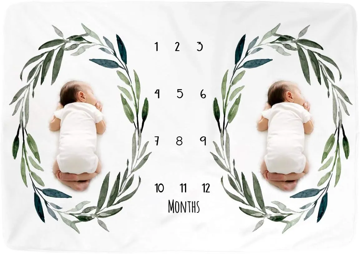 Kute 'n' Koo Premium Fleece Twins Baby Monthly Milestone Baby Blanket for Girl Boy, Large Personalized Photography Background Blankets, Thick Fleece for Mom Newborn