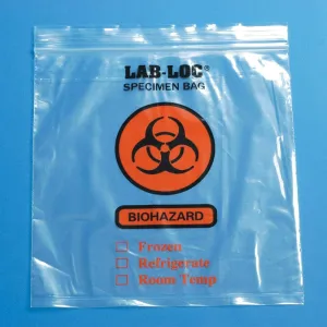 Lab-Loc Specimen Transport Bag with Document Pouch, 8 X 10 Inch Low Density Polyethylene Biohazard Symbol/Storage Instructions Zip Closure NonSterile, LAB20810 - CASE of 1000