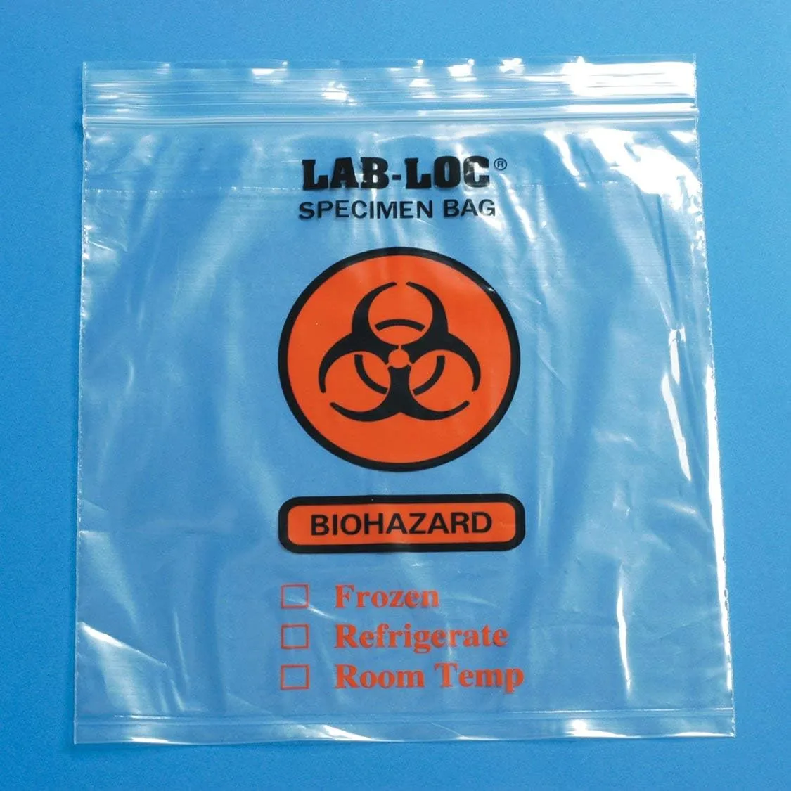 Lab-Loc Specimen Transport Bag with Document Pouch, 8 X 10 Inch Low Density Polyethylene Biohazard Symbol/Storage Instructions Zip Closure NonSterile, LAB20810 - CASE of 1000