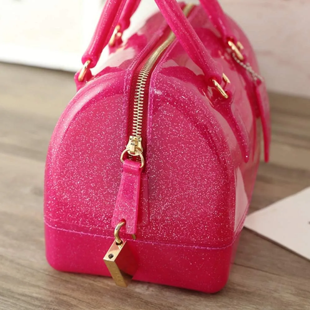 Ladies Summer Transparent Handbag Jelly Boston Shoulder Bag Candy Color Purses