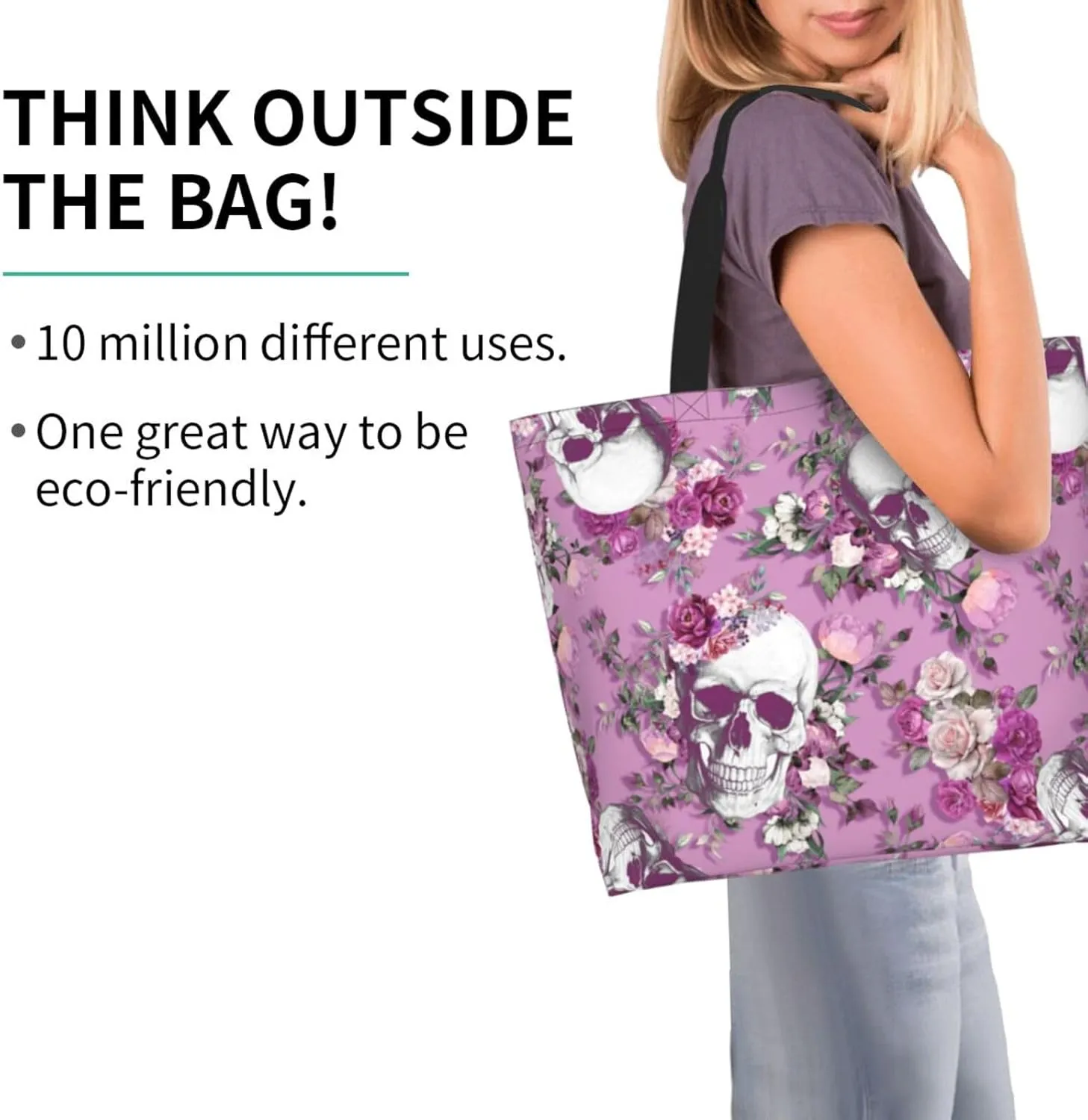 Large Capacity Reusable Canvas Shoulder Bag   Both Sides Bucket Hat Casual Tote Handbag