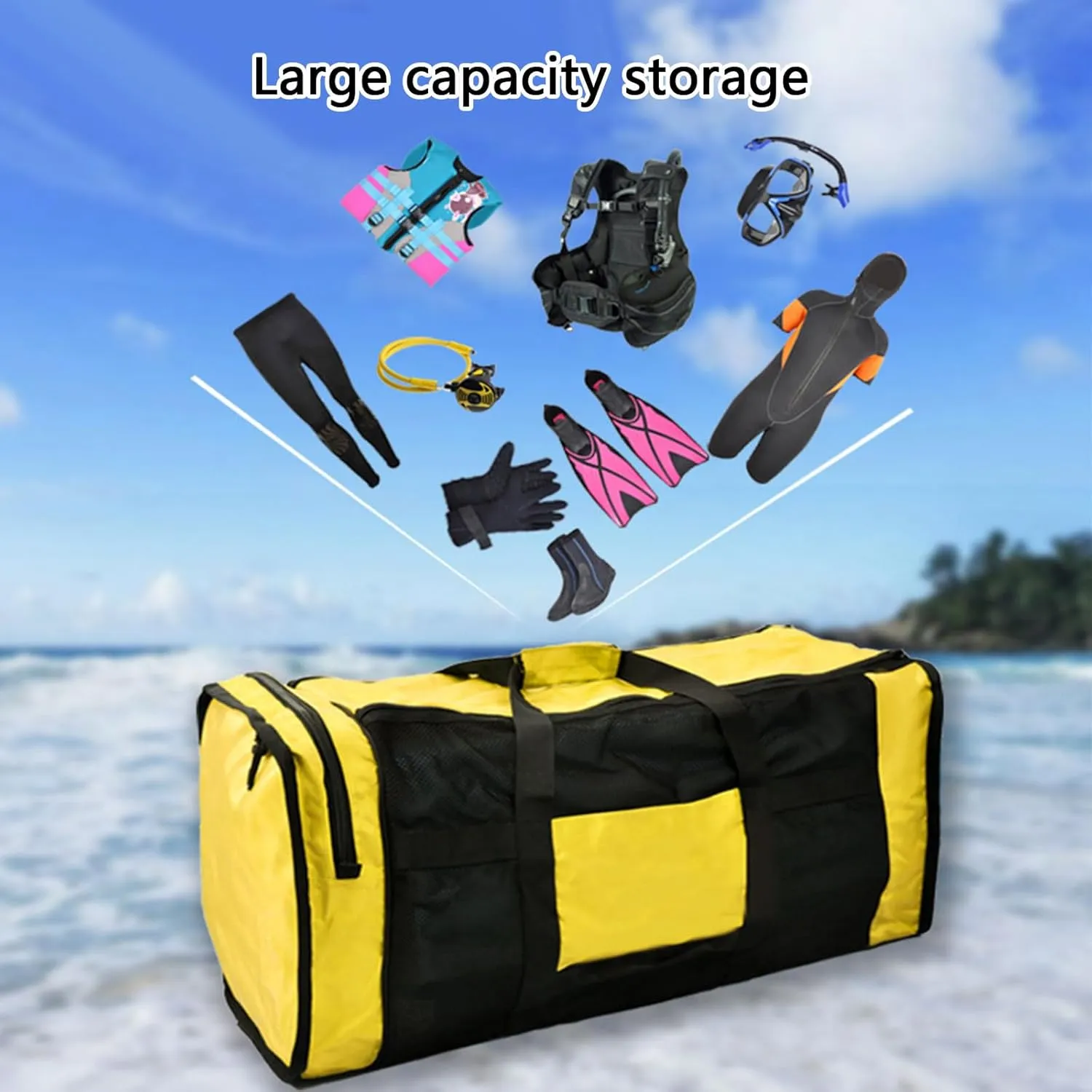 Large Capacity Sports Duffle Bag Large Meshes Dive Beach Bags Snorkeling Duffle Handbag Diving Duffle Carry Bag Enduring