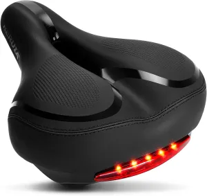 Large Comfortable Bike Seat Wide Saddle Shock Absorbing - Oversized Memory Foam Padded Exercise Bicycle Seat Waterproof Leather Cover - Universal Soft Replacement Cycling Cushion for Men Women
