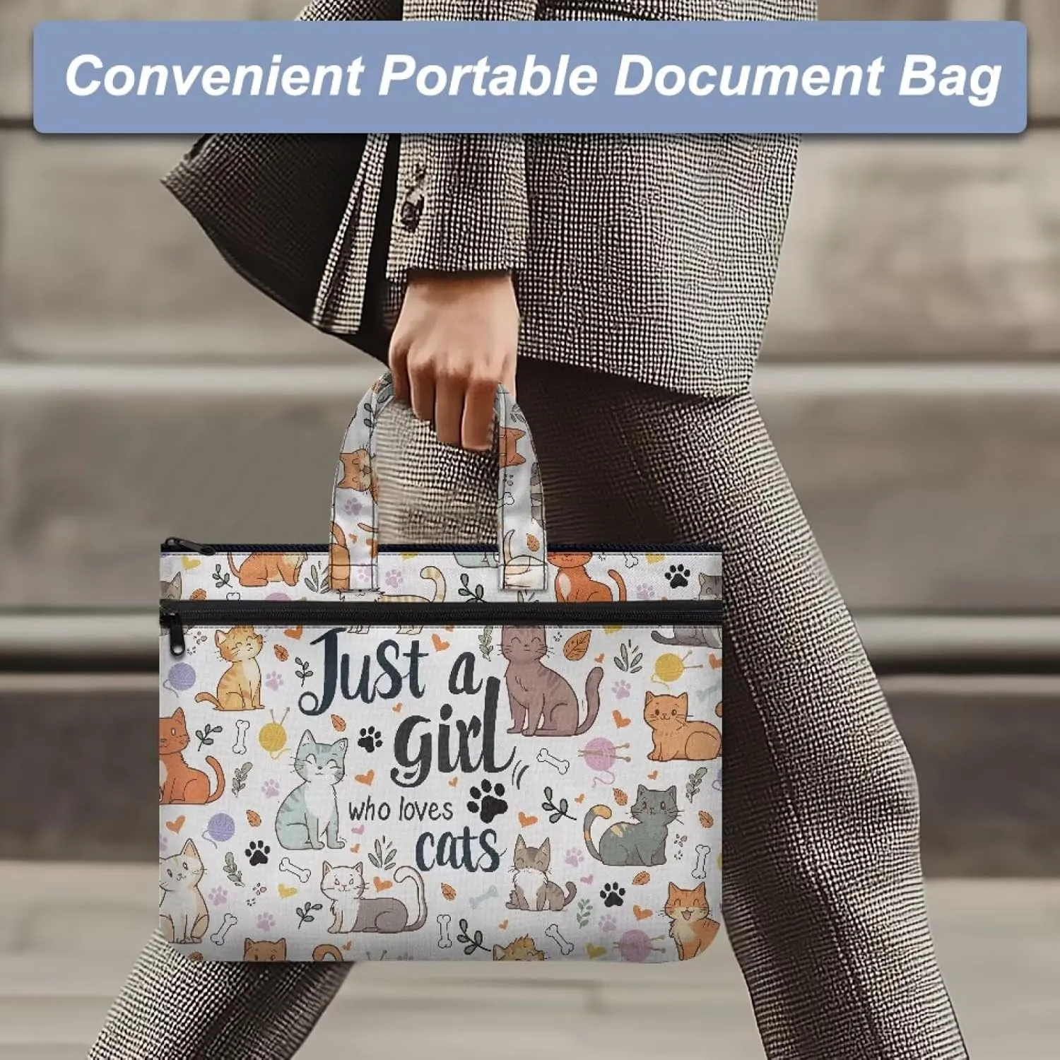 Large Document Pouch with Zipper Lightweight Tote Art Bag Reusable Filing Folder for School Office