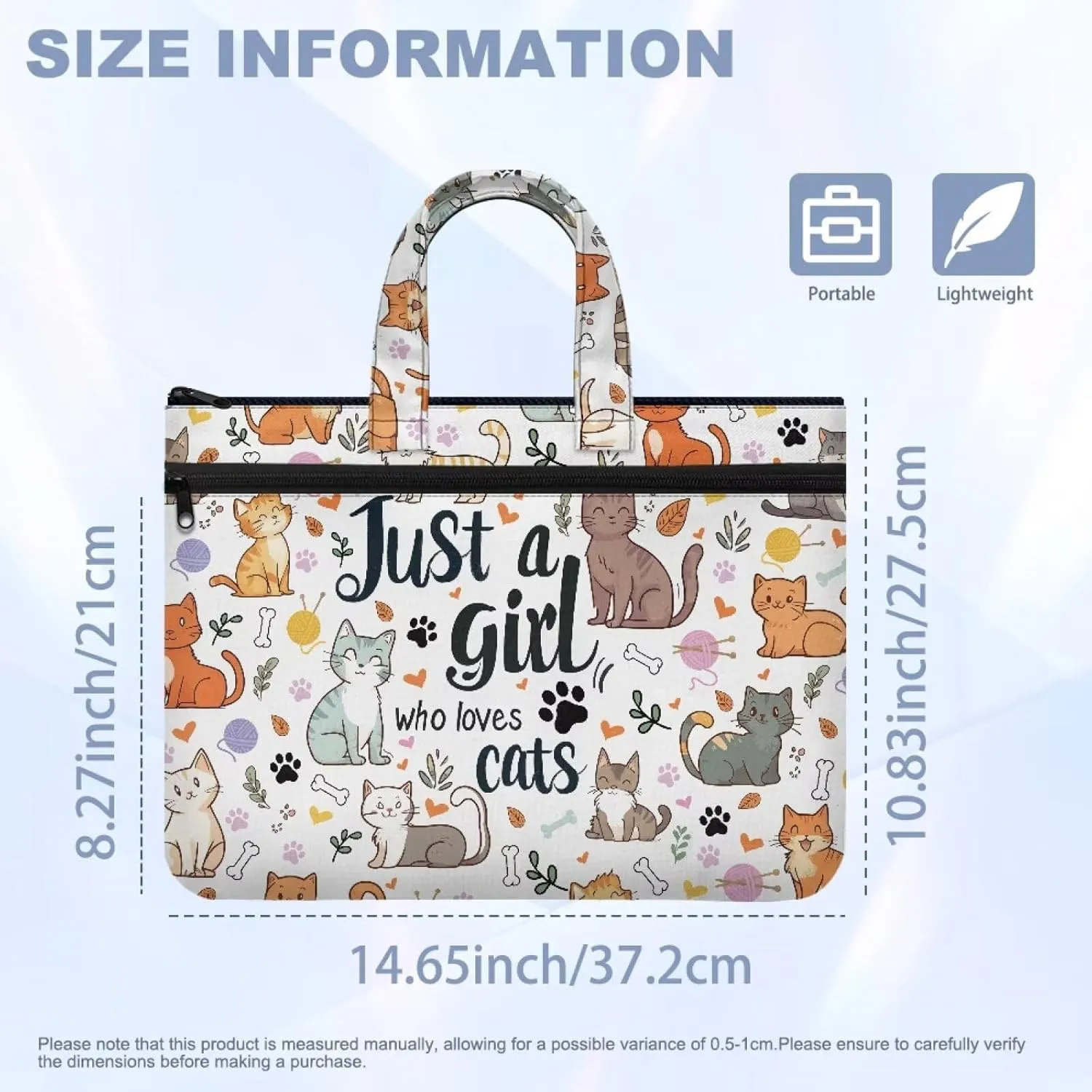 Large Document Pouch with Zipper Lightweight Tote Art Bag Reusable Filing Folder for School Office